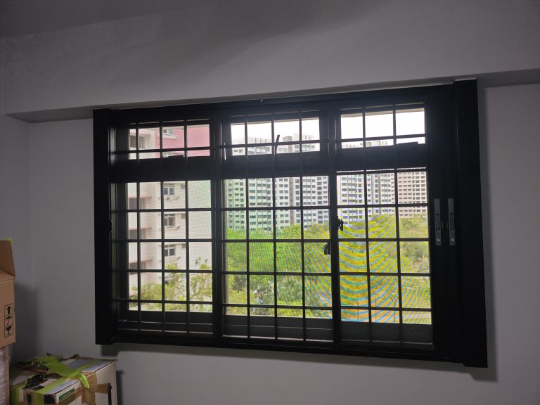 BlindXpert BX MultiPro Screen installed on a Singapore window with existing grilles
