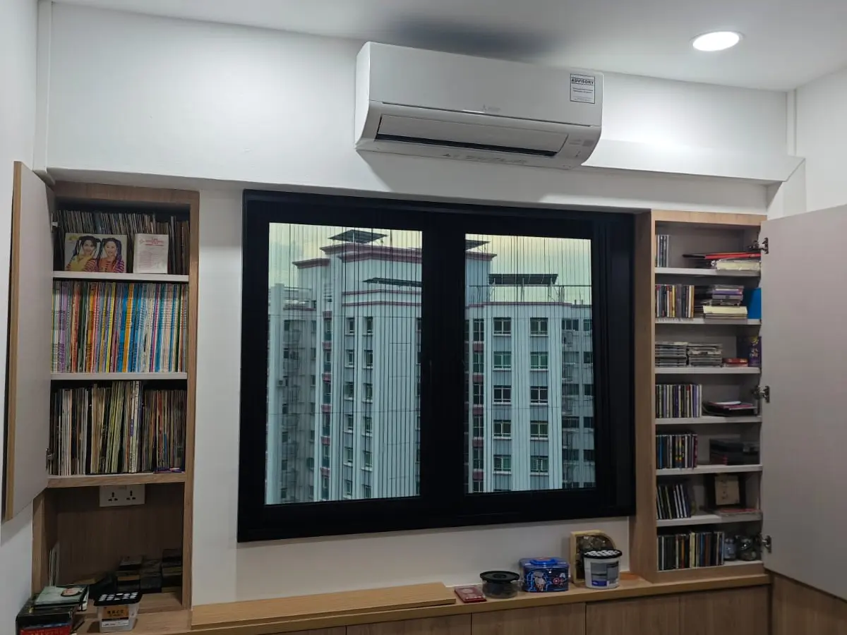 Mosquito screens installed on a bedroom window